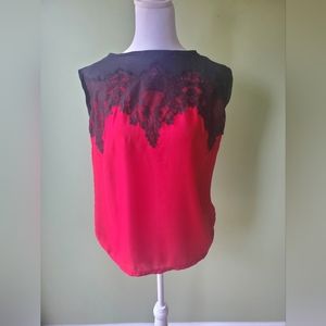 Worthington Red Top with Black Lace Trim (L)